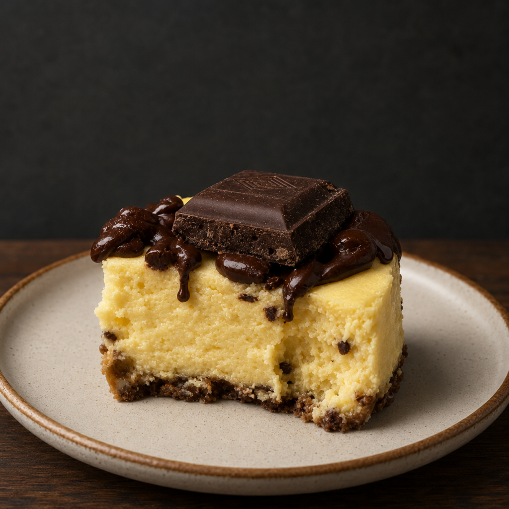 Cacao Topped Duck Egg NY Style Cheesecake on a Plate Professional Photo