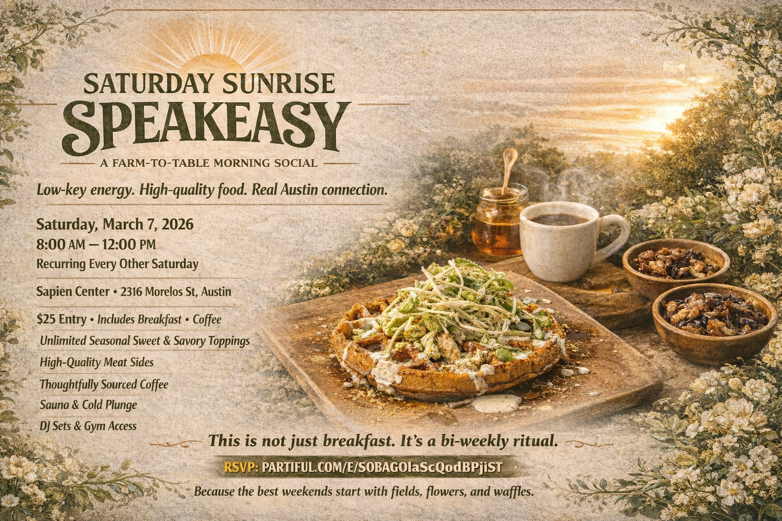 Saturday Sunrise Speakeasy at Sapien Center